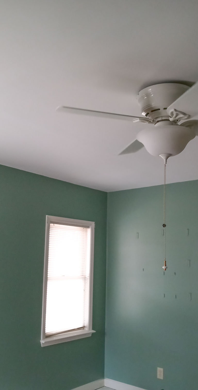 chapel hill pink room ceiling and walls done with ceiling fan